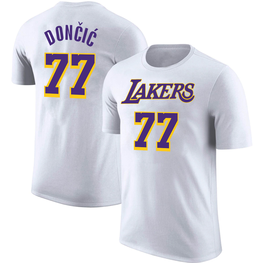 Men NBA Los Angeles Lakers 77 Doncic white T shirts